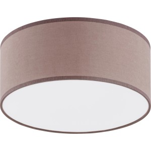 Lampa sufitowa t.b.t. w kolorze brązowym z materiałowym abażurem do salonu.