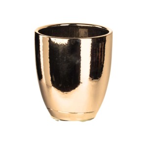 Złota osłonka t.b.t. na doniczkę do roślin domowych, błyszcząca powierzchnia.