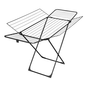 Czarna, metalowa suszarka na pranie t.b.t., składana.