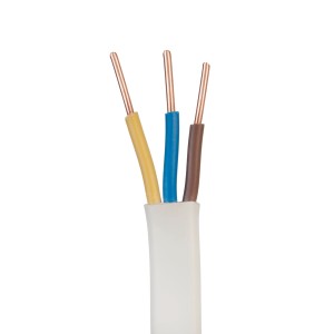 Kabel t.b.t. w izolacji z tworzywa sztucznego z trzema żyłami w kolorze żółtym, niebieskim i brązowym.