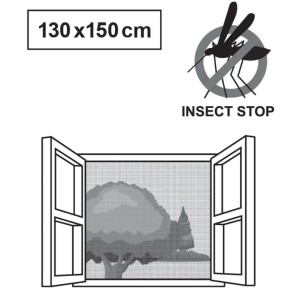 Biała moskitiera okienna, 130x150 cm, chroni przed owadami.