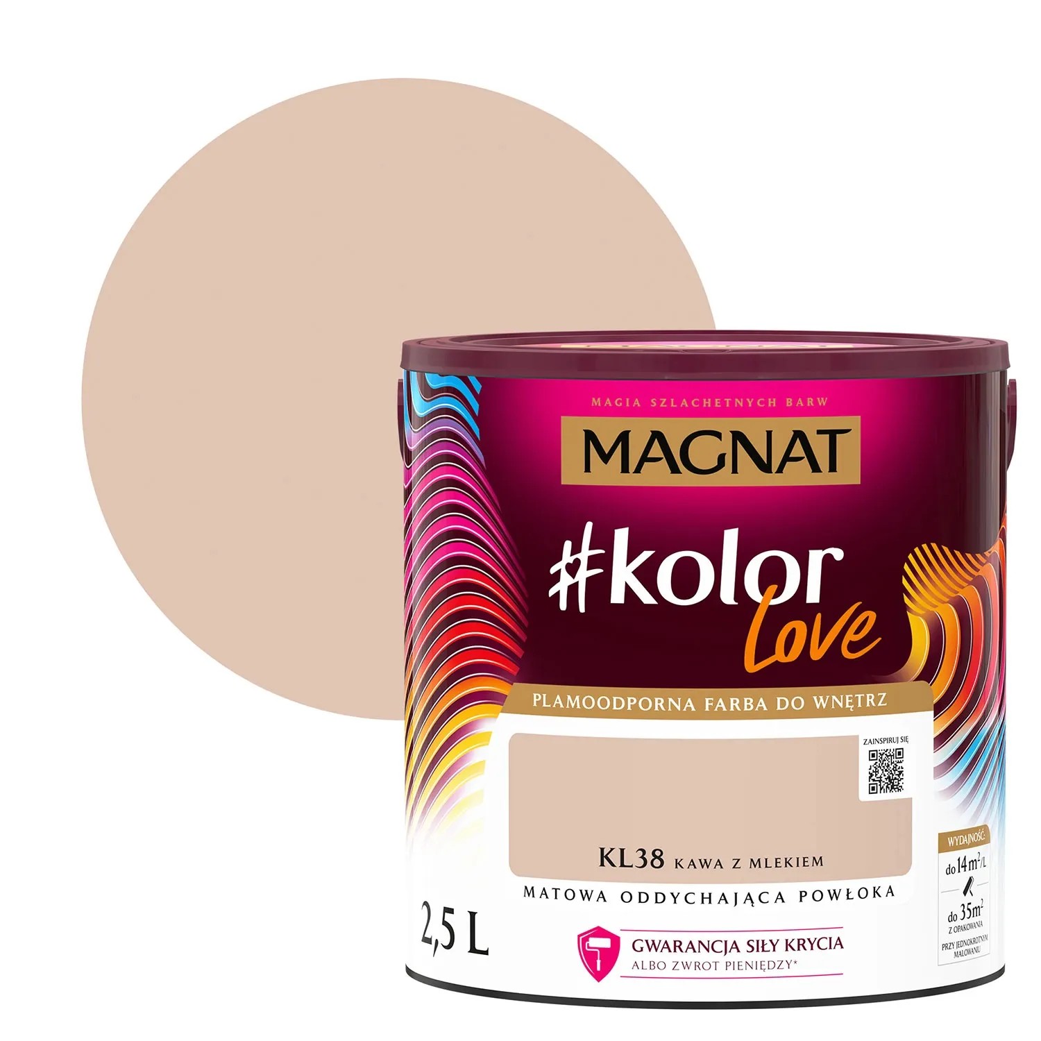 Farba Magnat KL38 Kawa z mlekiem, 2,5L, do wnętrz. Kolorowe farby do ścian.