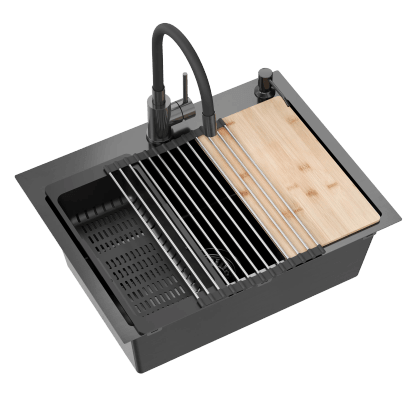 Zlew Chris 1-kom 58 zestaw XL stalowy czarny