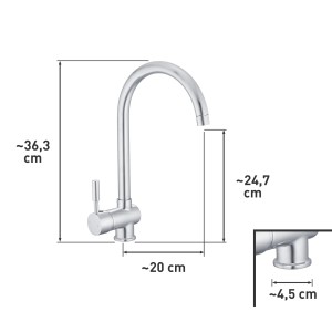 Zdjęcie baterii jednouchwytowej t.b.t. z wymiarami.