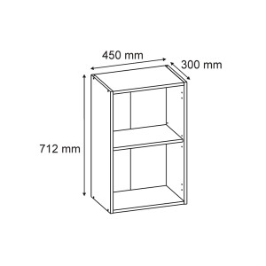 Szkic szafki t.b.t. z dwiema przegródkami i wymiarami (712 x 450 x 300 mm).