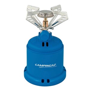 Kuchenka gazowa Campingaz Camping 206 S z obudową zabezpieczającą, niebieska.
