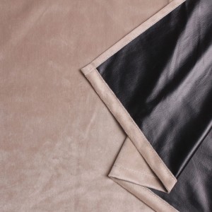 Zbliżenie beżowej zasłony z czarnym podkładem. Zasłony i firany do Twojego domu.