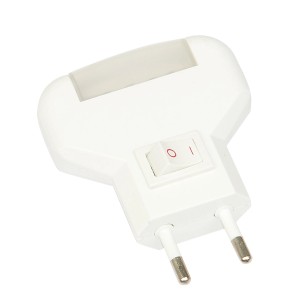 Biała lampka do gniazdka t.b.t. z włącznikiem do użytku wewnętrznego.