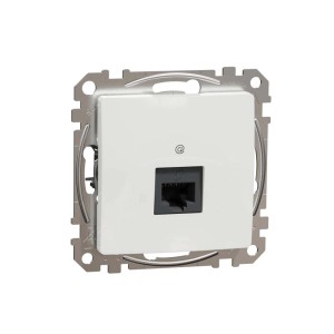 Białe gniazdo sieciowe t.b.t. do podłączenia do sieci Ethernet.