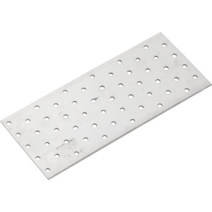 Prostokątny, ocynkowany łącznik płaski 240x100 mm z otworami do mocowania mebli.