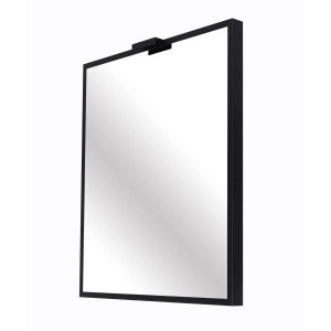Czarne lustro ze zintegrowanym oświetleniem do garderoby.