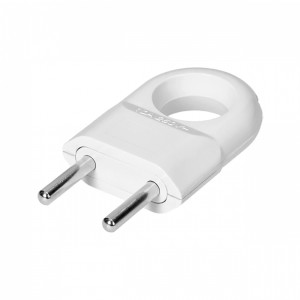 Biała wtyczka płaska t.b.t. do użytku wewnętrznego.