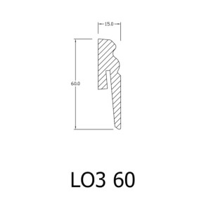 Rysunek techniczny: listwa przypodłogowa t.b.t. LO3 60 z wymiarami.