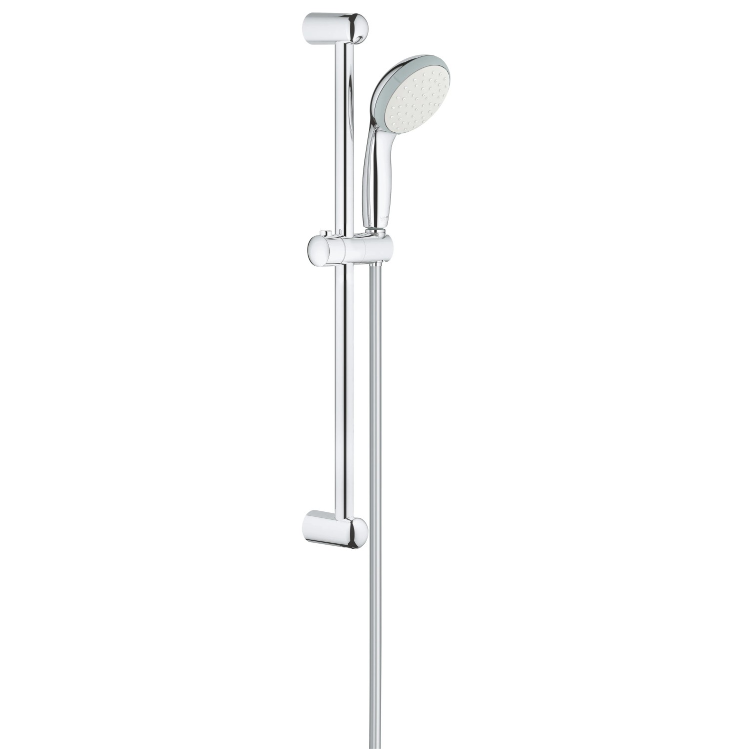Grohe QuickFix Vitalio Go 100 chromowany zestaw drążka prysznicowego z słuchawką i wężem.