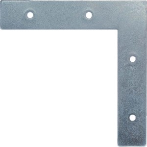 Płaski ocynkowany kątownik 75x75x14 mm do lekkich połączeń drewnianych.