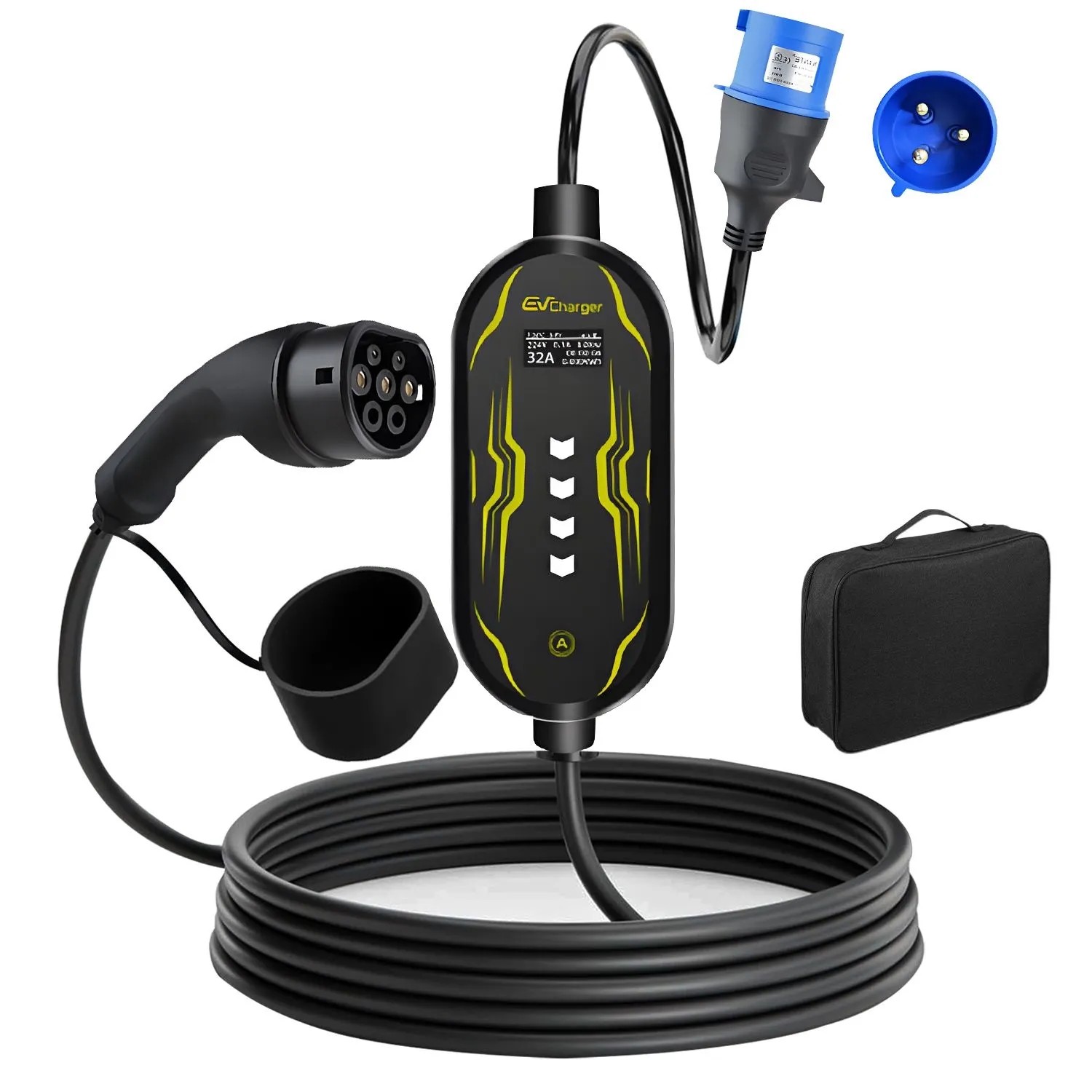 Junsun Ładowarka EV 7 kW 5 m Kabel Inteligentna Aplikacja Typ 2 1-fazowy 6-32A Z Torbą
