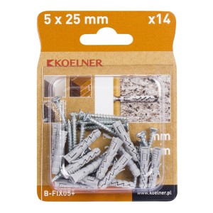 Zestaw kołków i wkrętów Koelner, 5x25mm, 14 sztuk, do mocowań.