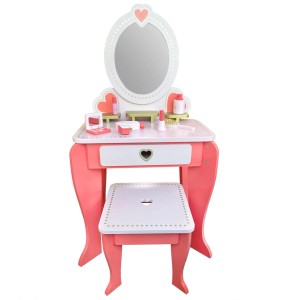 Różowa toaletka dla dzieci z lustrem i stołkiem, zabawka dla dzieci.