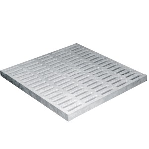 Kwadratowa pokrywa do odwodnienia liniowego, metalowa struktura kratowa.