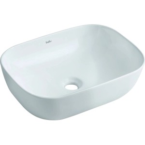 Umywalka nablatowa t.b.t. w kolorze białym, owalny kształt.