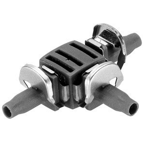 Złączka wodna t.b.t., szara, z trzema przyłączami do węży wodnych.