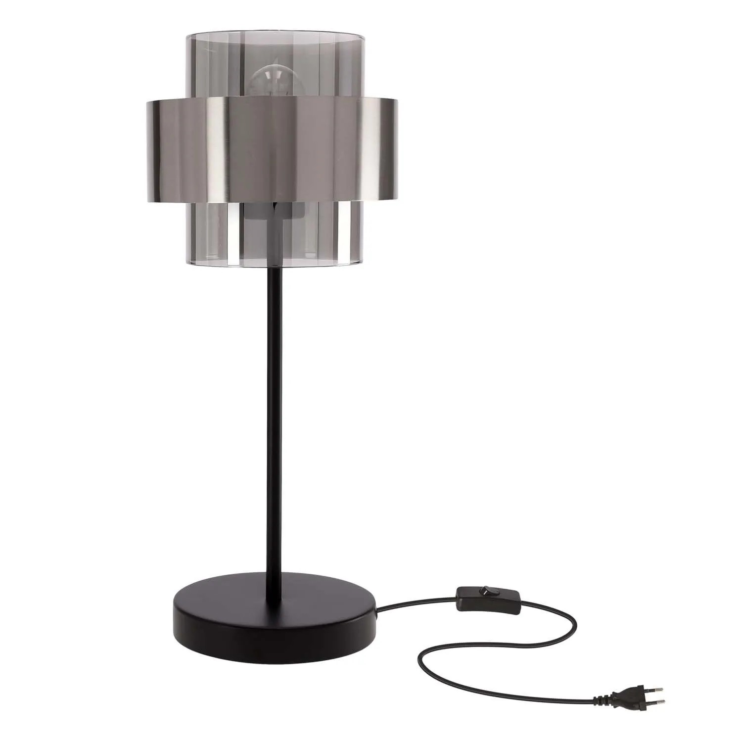 Candellux Lampa stołowa SPIEGA czerń+satyna nikiel 1xE27 60W 44 cm klosz dymiony