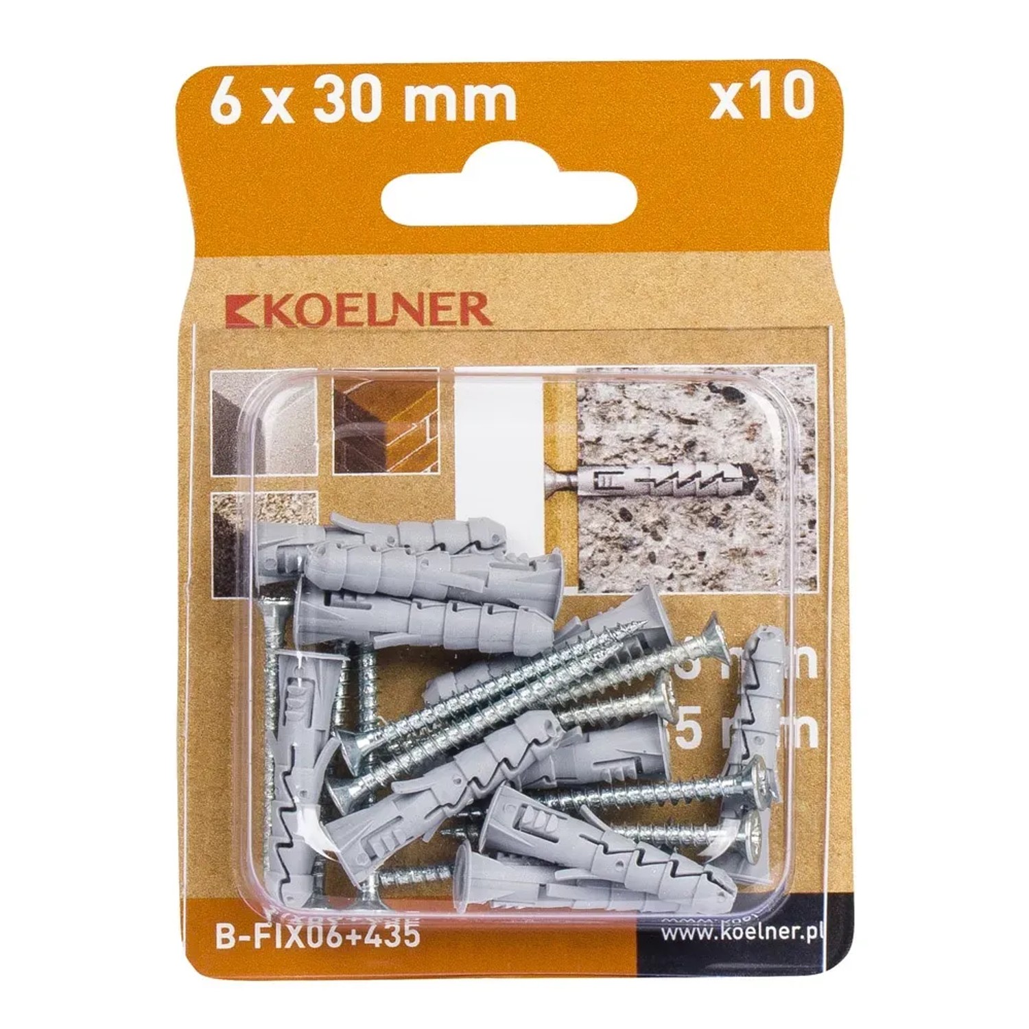 Koelner Kołek FIX rozporowy 6mm z wkrętem 10szt