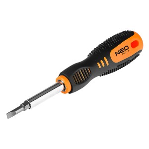 Śrubokręt NEO z uchwytem bitów, czarno-pomarańczowy, do precyzyjnego wkręcania.