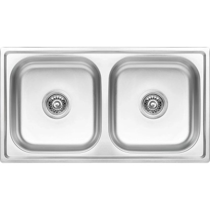 Kuchinox Zlewozmywak wpuszczany STANDARD 2-komorowy stalowy len - 78 x 43 cm