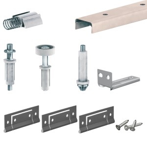 t.b.t. Zestaw akcesoriów do Prowadnice, składający się z szyn prowadzących, rolek, wsporników i śrub.