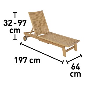 Leżak Chelsea FSC® z drewna eukaliptusowego z regulowanym oparciem i kółkami, wymiary: 195x64x32-97cm.