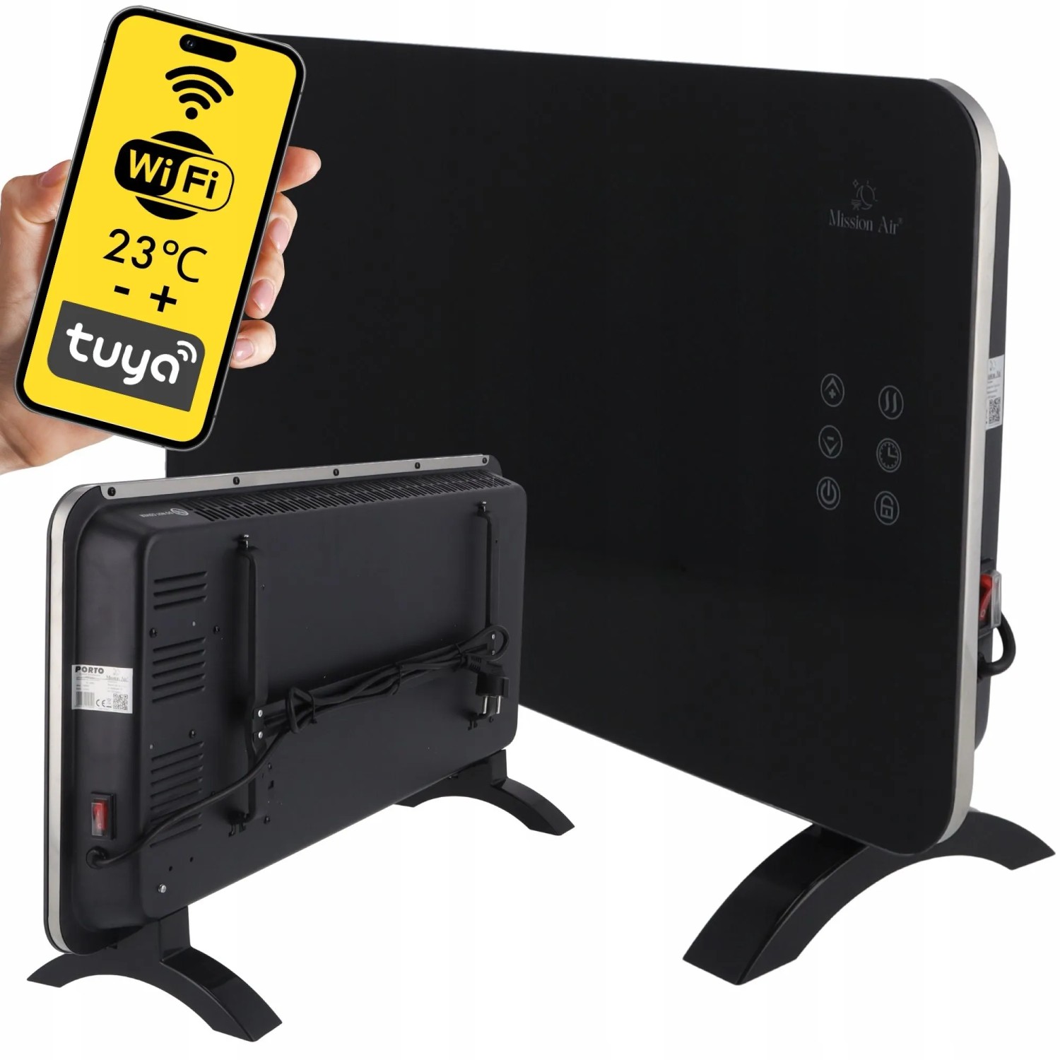 Mission Air Konwektor elektryczny Porto czarny WiFi 1500W