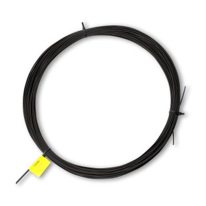 Czarny drut wiązałkowy, zwinięty z żółtą etykietą.