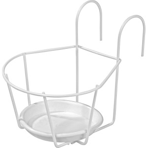 Biały metalowy wiszący uchwyt na doniczkę Ø 18 cm z podstawką.