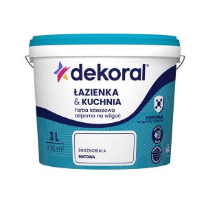 Wiadro farby Dekoral do łazienek i kuchni, śnieżnobiała, matowa, 3L.