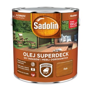 Puszka oleju do drewna Sadolin Superdeck do tarasów i mebli ogrodowych, kolor dąb.