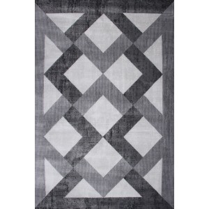 Nowoczesny szary dywan z krótkim włosiem i geometrycznym wzorem rombów.