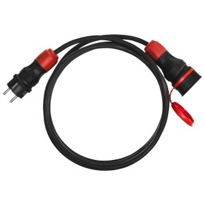 Czarny przedłużacz t.b.t. z wtyczką i gniazdem (czerwono-czarny).