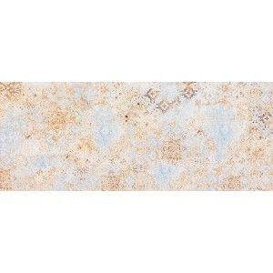 Płytka ścienna t.b.t. ze wzorem w kolorze beżowym i niebieskim.