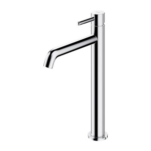 Błyszcząca chromowana bateria umywalkowa t.b.t. do nowoczesnych łazienek.