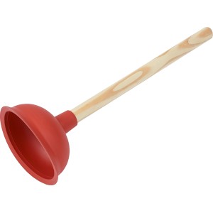 Czerwony przepychacz (Classic, 135 mm) z drewnianą rączką do udrażniania odpływów.