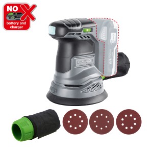 Szlifierka mimośrodowa akumulatorowa LUX A-EXS-20/125 (bez akumulatora/ładowarki) z workiem na pył i tarczami szlifierskimi.