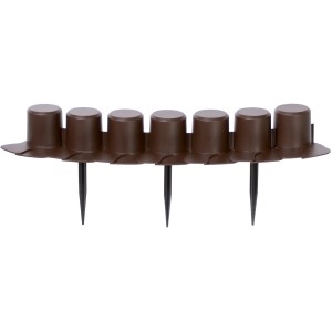 Brązowe plastikowe obrzeże rabaty, długość 405 cm, z 8 elementami wtykowymi do ogrodu i rabaty.