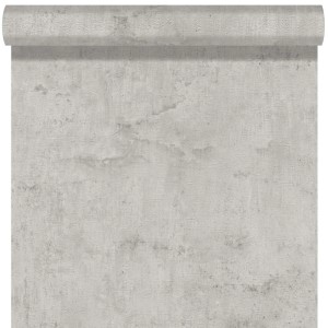 Rolka szarej tapety o wyglądzie betonu.