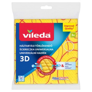 Ścierki uniwersalne Vileda 3D, 3 sztuki, żółte, do czyszczenia w gospodarstwie domowym.