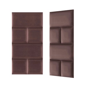 Brązowe panele ścienne t.b.t. o prostokątnym wzorze.