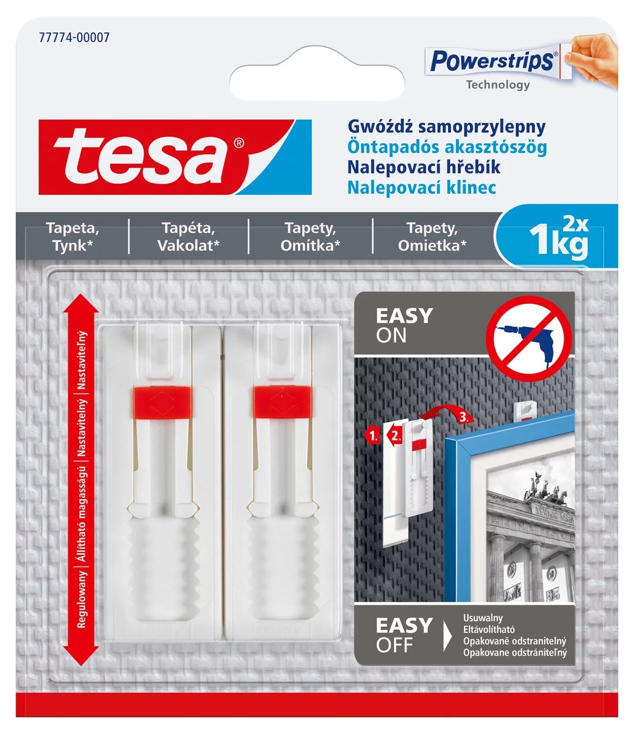 Tesa Regulowany gwóźdź samoprzylepny do tapet, 2 szt do 1kg