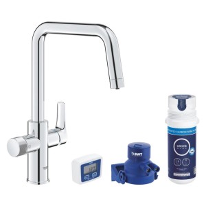 Zestaw baterii kuchennej Grohe Blue Pure Start z mini filtrem z węgla aktywnego, srebrny.