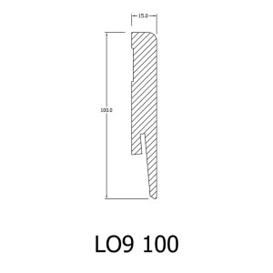 Rysunek techniczny: listwa przypodłogowa t.b.t., profil LO9 100 z wymiarami.