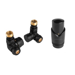 Czarny zestaw termostatyczny do instalacji grzewczych.